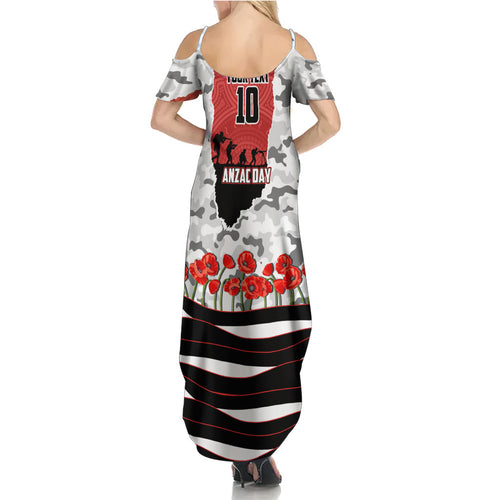 Personalized Dragons ANZAC Tribute Summer Maxi Dress Poppy Field Soldier Silhouette Aboriginal Rugby Mascot
