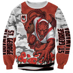 Personalized Dragons ANZAC Tribute Sweatshirt Poppy Field Soldier Silhouette Aboriginal Rugby Mascot