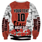 Personalized Dragons ANZAC Tribute Sweatshirt Poppy Field Soldier Silhouette Aboriginal Rugby Mascot