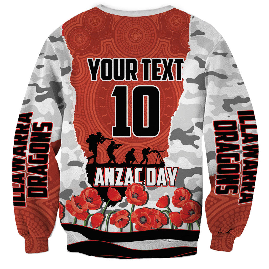 Personalized Dragons ANZAC Tribute Sweatshirt Poppy Field Soldier Silhouette Aboriginal Rugby Mascot