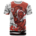 Personalized Dragons ANZAC Tribute T Shirt Poppy Field Soldier Silhouette Aboriginal Rugby Mascot
