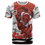 Personalized Dragons ANZAC Tribute T Shirt Poppy Field Soldier Silhouette Aboriginal Rugby Mascot