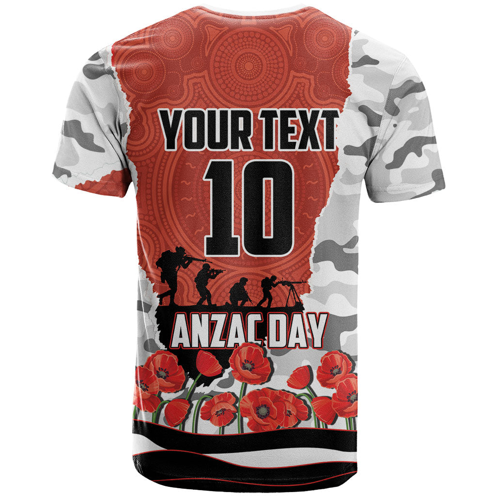 Personalized Dragons ANZAC Tribute T Shirt Poppy Field Soldier Silhouette Aboriginal Rugby Mascot