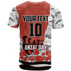 Personalized Dragons ANZAC Tribute T Shirt Poppy Field Soldier Silhouette Aboriginal Rugby Mascot