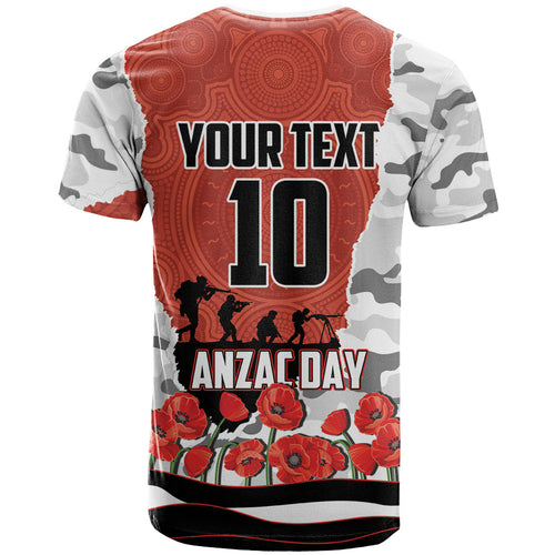 Personalized Dragons ANZAC Tribute T Shirt Poppy Field Soldier Silhouette Aboriginal Rugby Mascot