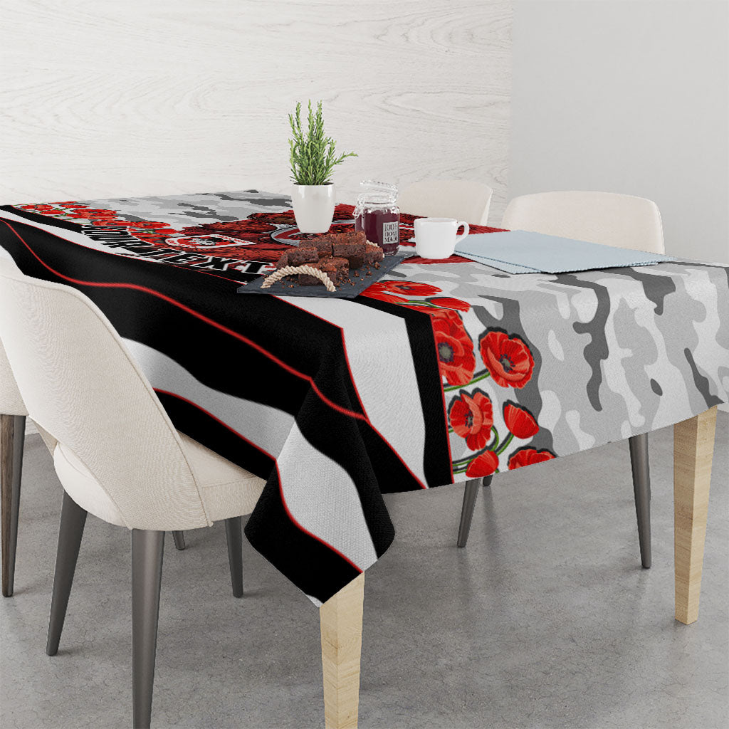 Personalized Dragons ANZAC Tribute Tablecloth Poppy Field Soldier Silhouette Aboriginal Rugby Mascot