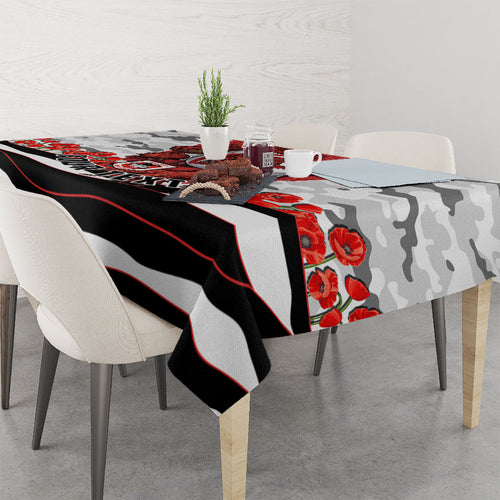 Personalized Dragons ANZAC Tribute Tablecloth Poppy Field Soldier Silhouette Aboriginal Rugby Mascot