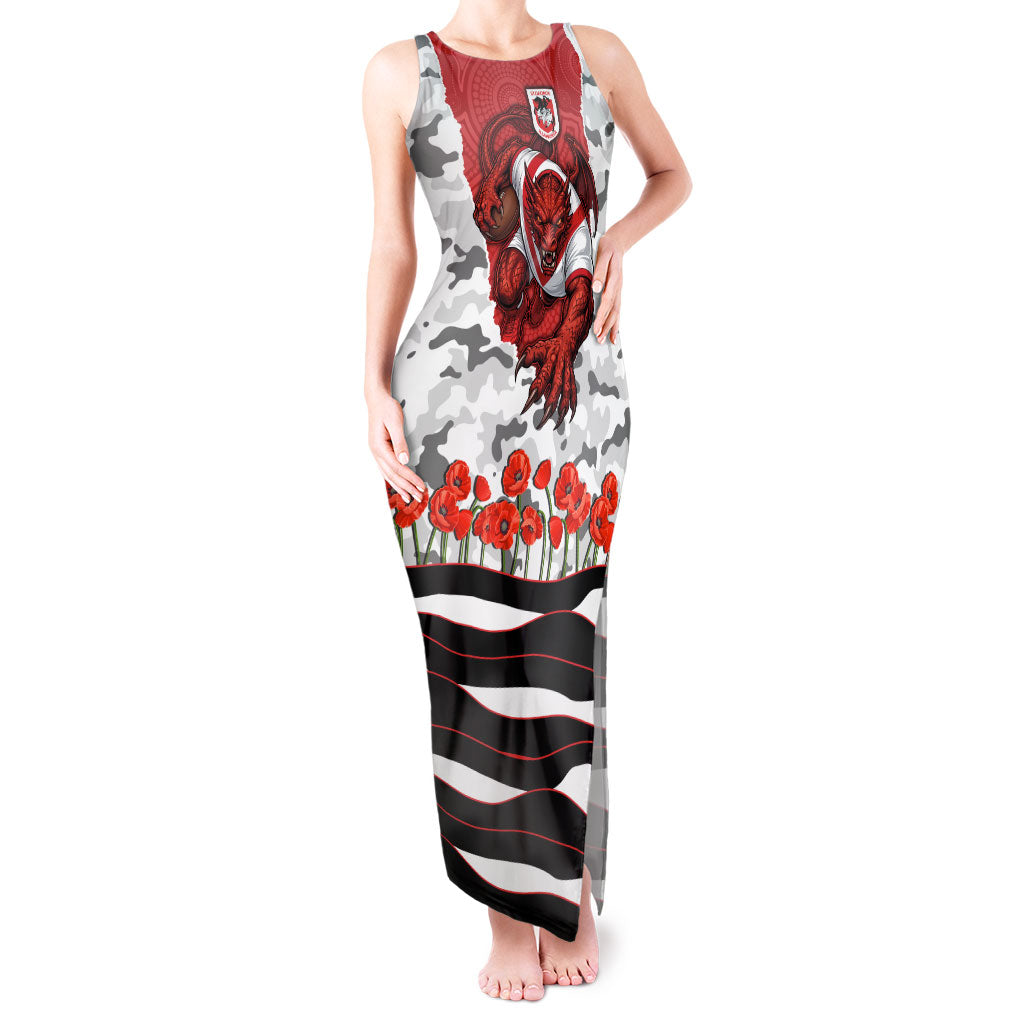 Personalized Dragons ANZAC Tribute Tank Maxi Dress Poppy Field Soldier Silhouette Aboriginal Rugby Mascot
