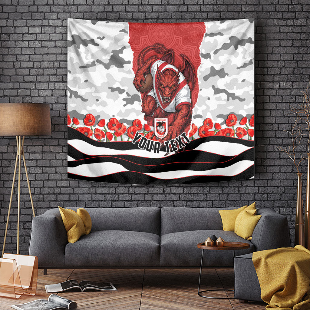 Personalized Dragons ANZAC Tribute Tapestry Poppy Field Soldier Silhouette Aboriginal Rugby Mascot