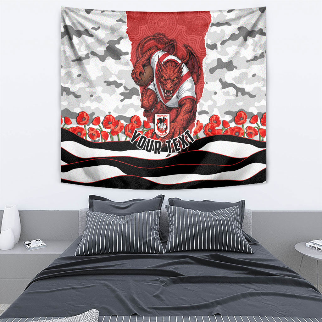 Personalized Dragons ANZAC Tribute Tapestry Poppy Field Soldier Silhouette Aboriginal Rugby Mascot