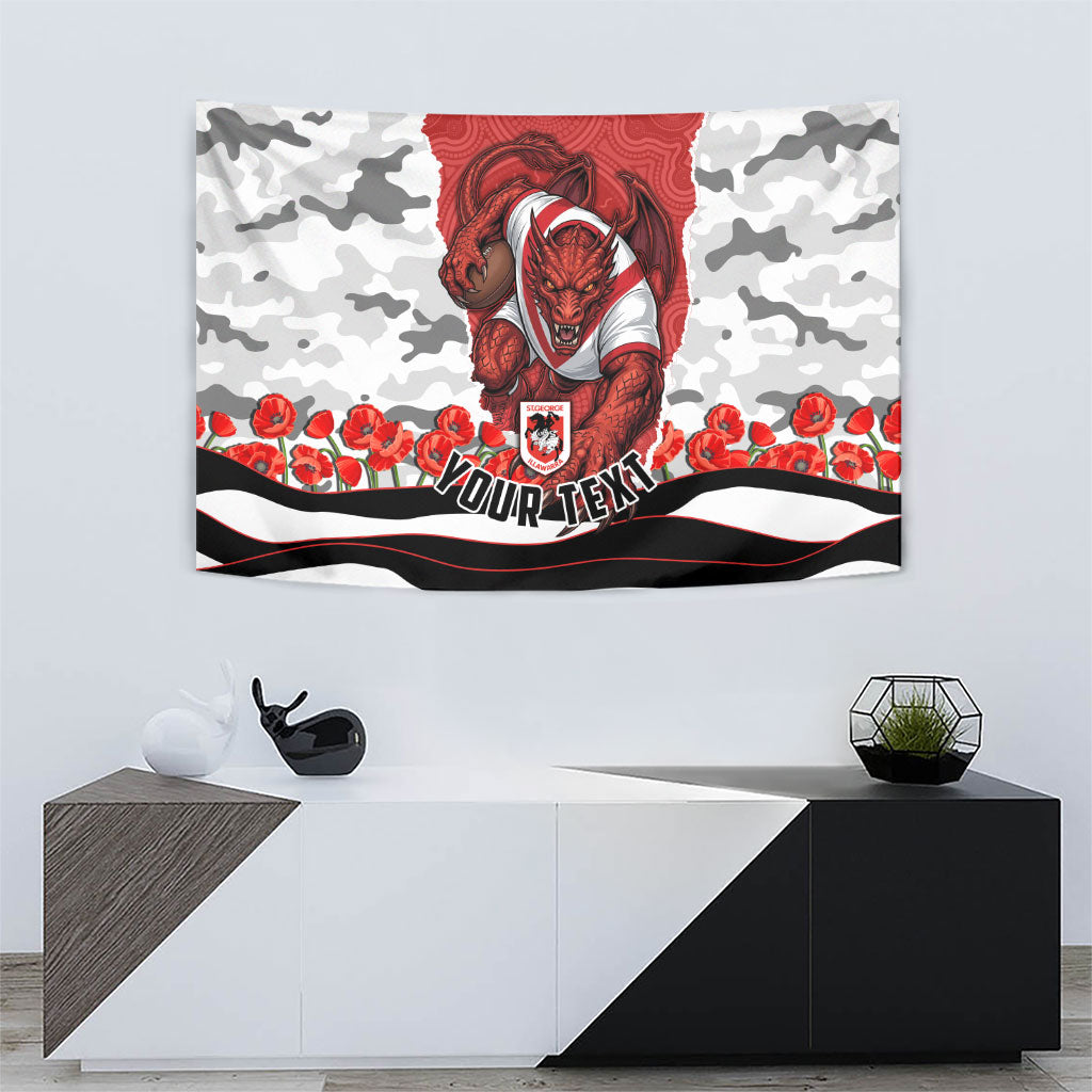 Personalized Dragons ANZAC Tribute Tapestry Poppy Field Soldier Silhouette Aboriginal Rugby Mascot