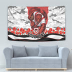 Personalized Dragons ANZAC Tribute Tapestry Poppy Field Soldier Silhouette Aboriginal Rugby Mascot