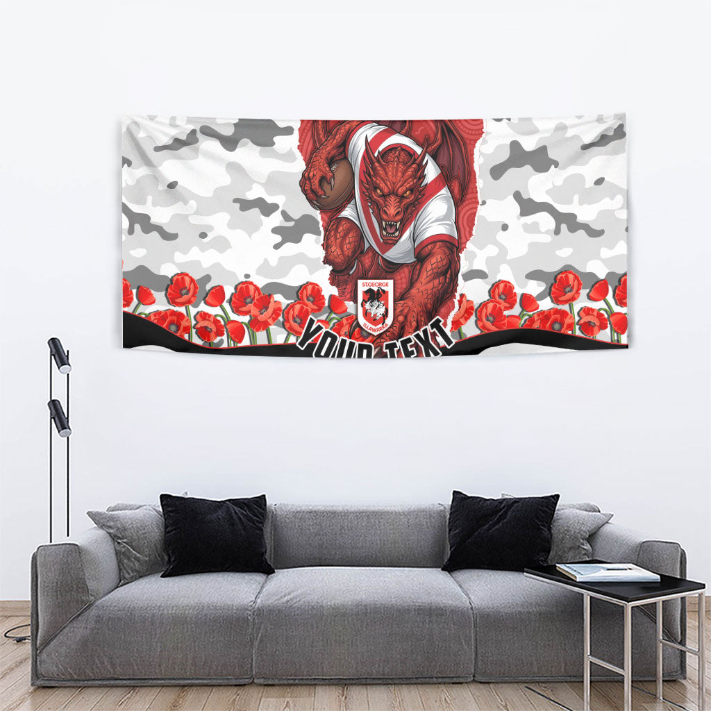 Personalized Dragons ANZAC Tribute Tapestry Poppy Field Soldier Silhouette Aboriginal Rugby Mascot