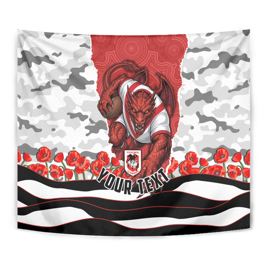 Personalized Dragons ANZAC Tribute Tapestry Poppy Field Soldier Silhouette Aboriginal Rugby Mascot