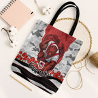 Personalized Dragons ANZAC Tribute Tote Bag Poppy Field Soldier Silhouette Aboriginal Rugby Mascot
