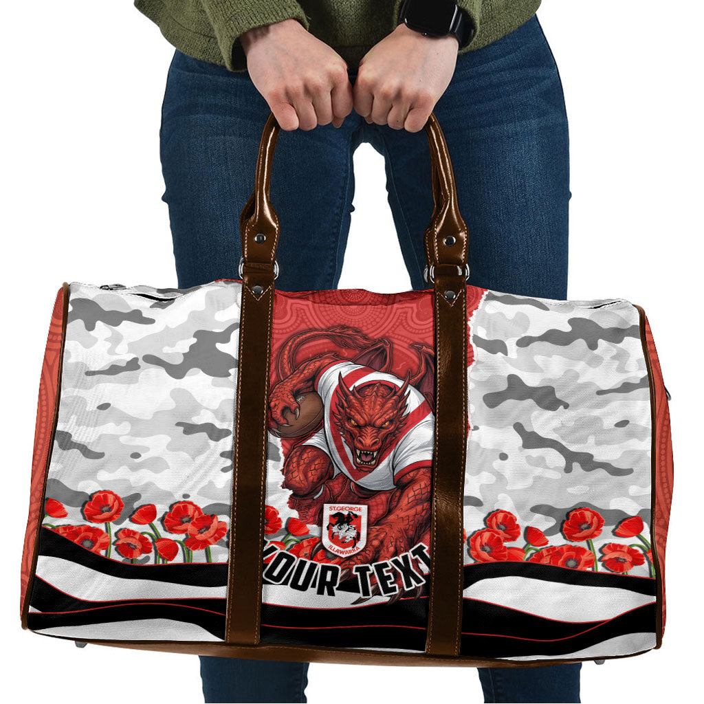 Personalized Dragons ANZAC Tribute Travel Bag Poppy Field Soldier Silhouette Aboriginal Rugby Mascot