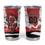 Personalized Dragons ANZAC Tribute Tumbler Cup Poppy Field Soldier Silhouette Aboriginal Rugby Mascot