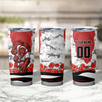 Personalized Dragons ANZAC Tribute Tumbler Cup Poppy Field Soldier Silhouette Aboriginal Rugby Mascot