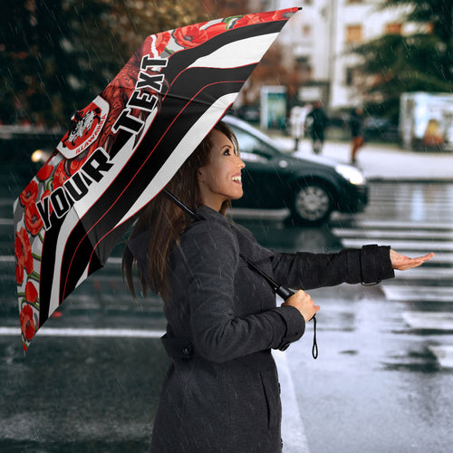 Personalized Dragons ANZAC Tribute Umbrella Poppy Field Soldier Silhouette Aboriginal Rugby Mascot