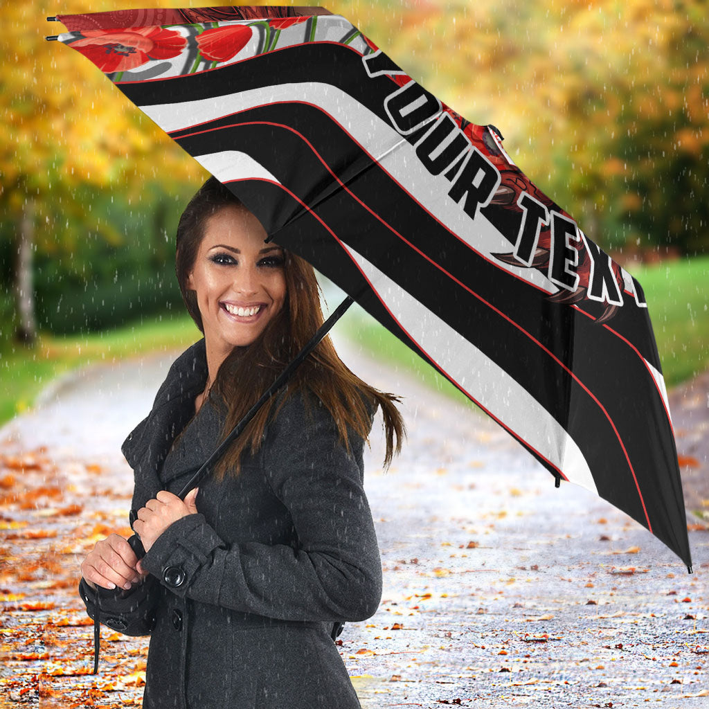 Personalized Dragons ANZAC Tribute Umbrella Poppy Field Soldier Silhouette Aboriginal Rugby Mascot