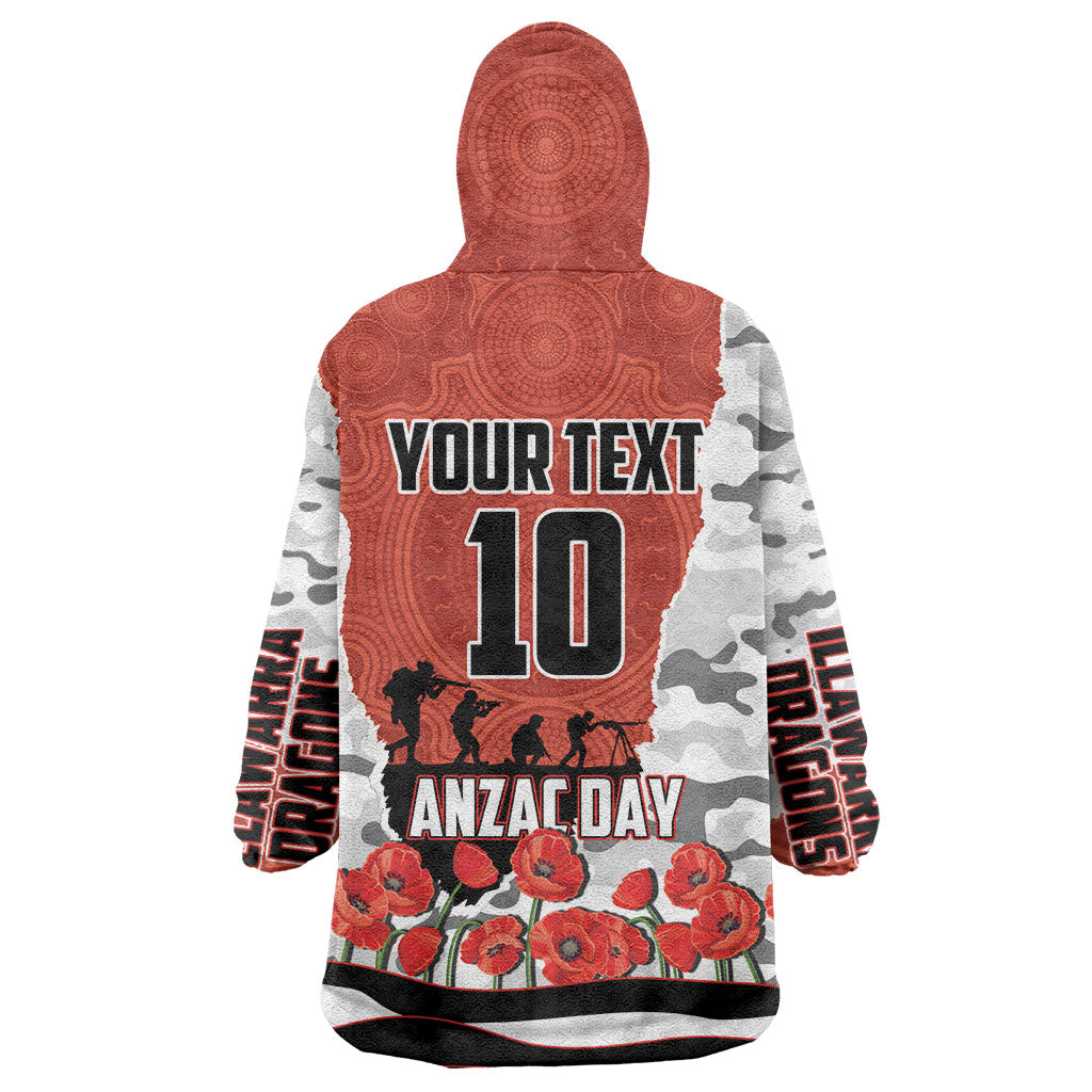Personalized Dragons ANZAC Tribute Wearable Blanket Hoodie Poppy Field Soldier Silhouette Aboriginal Rugby Mascot