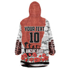 Personalized Dragons ANZAC Tribute Wearable Blanket Hoodie Poppy Field Soldier Silhouette Aboriginal Rugby Mascot