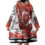 Personalized Dragons ANZAC Tribute Wearable Blanket Hoodie Poppy Field Soldier Silhouette Aboriginal Rugby Mascot