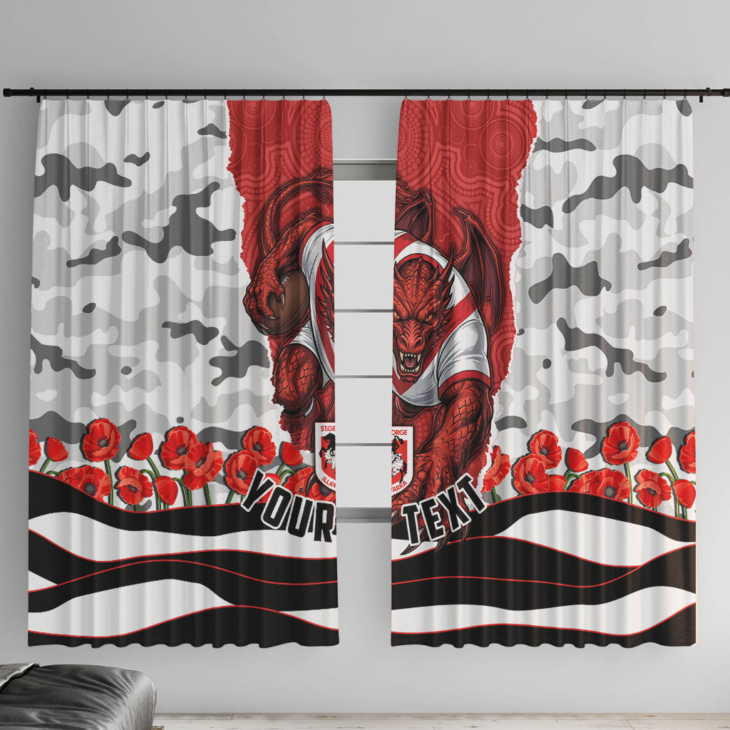 Personalized Dragons ANZAC Tribute Window Curtain Poppy Field Soldier Silhouette Aboriginal Rugby Mascot