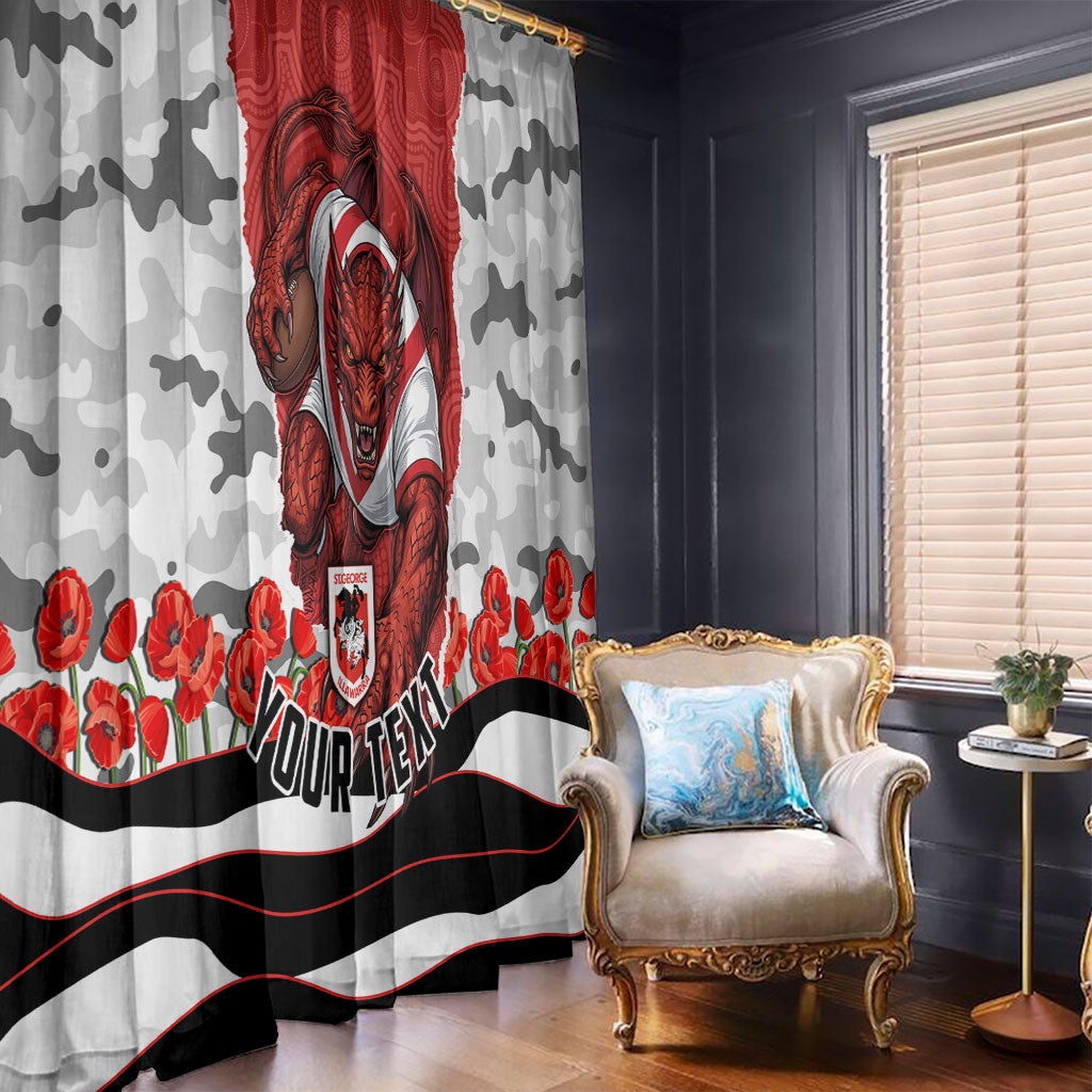 Personalized Dragons ANZAC Tribute Window Curtain Poppy Field Soldier Silhouette Aboriginal Rugby Mascot