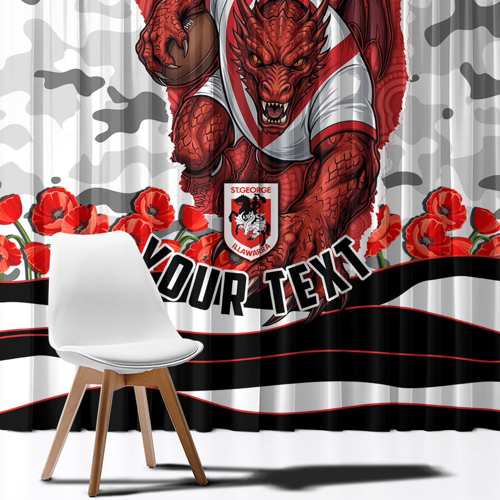 Personalized Dragons ANZAC Tribute Window Curtain Poppy Field Soldier Silhouette Aboriginal Rugby Mascot