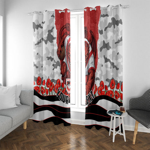 Personalized Dragons ANZAC Tribute Window Curtain Poppy Field Soldier Silhouette Aboriginal Rugby Mascot