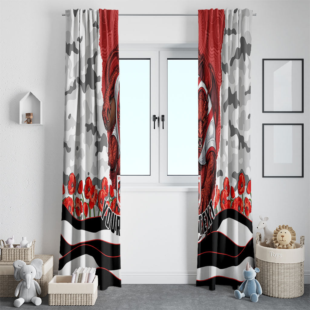 Personalized Dragons ANZAC Tribute Window Curtain Poppy Field Soldier Silhouette Aboriginal Rugby Mascot