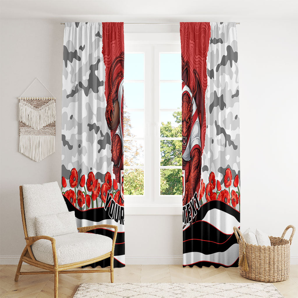 Personalized Dragons ANZAC Tribute Window Curtain Poppy Field Soldier Silhouette Aboriginal Rugby Mascot