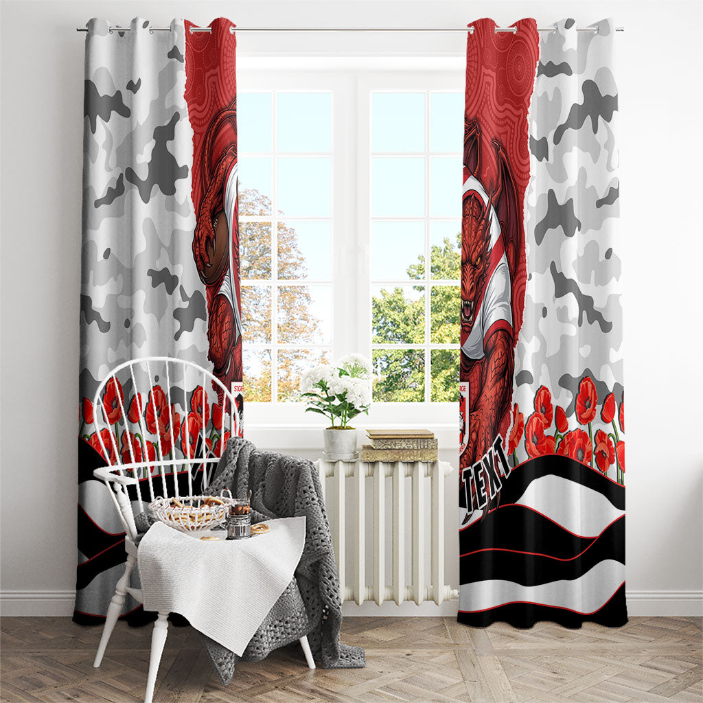 Personalized Dragons ANZAC Tribute Window Curtain Poppy Field Soldier Silhouette Aboriginal Rugby Mascot