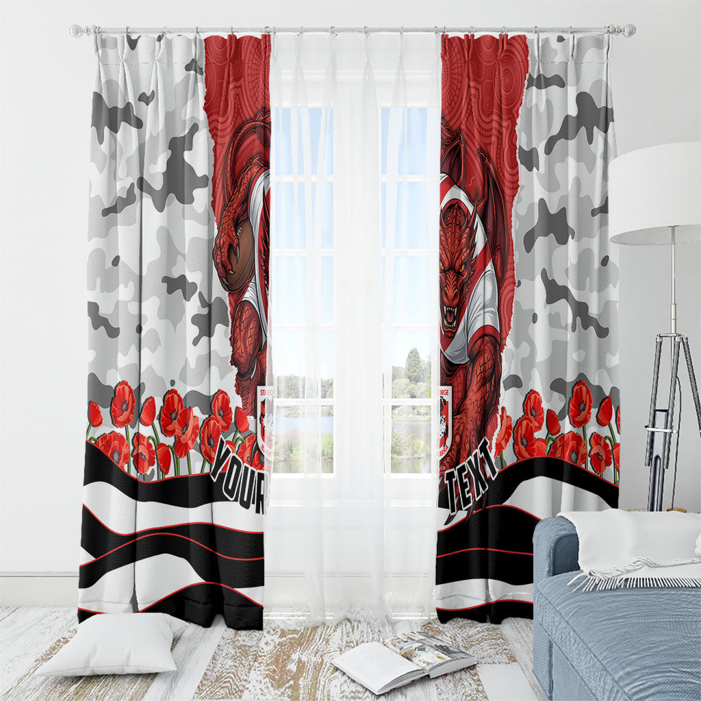 Personalized Dragons ANZAC Tribute Window Curtain Poppy Field Soldier Silhouette Aboriginal Rugby Mascot