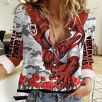Personalized Dragons ANZAC Tribute Women Casual Shirt Poppy Field Soldier Silhouette Aboriginal Rugby Mascot