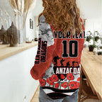 Personalized Dragons ANZAC Tribute Women Casual Shirt Poppy Field Soldier Silhouette Aboriginal Rugby Mascot