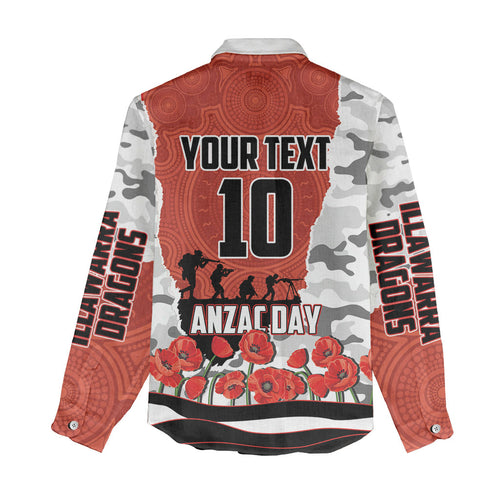 Personalized Dragons ANZAC Tribute Women Casual Shirt Poppy Field Soldier Silhouette Aboriginal Rugby Mascot