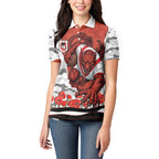 Personalized Dragons ANZAC Tribute Women Polo Shirt Poppy Field Soldier Silhouette Aboriginal Rugby Mascot