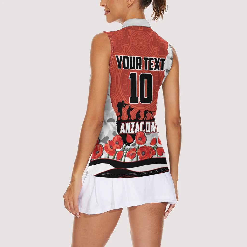 Personalized Dragons ANZAC Tribute Women Sleeveless Polo Shirt Poppy Field Soldier Silhouette Aboriginal Rugby Mascot