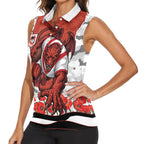 Personalized Dragons ANZAC Tribute Women Sleeveless Polo Shirt Poppy Field Soldier Silhouette Aboriginal Rugby Mascot