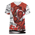 Personalized Dragons ANZAC Tribute Women V-Neck T-Shirt Poppy Field Soldier Silhouette Aboriginal Rugby Mascot