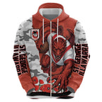 Personalized Dragons ANZAC Tribute Zip Hoodie Poppy Field Soldier Silhouette Aboriginal Rugby Mascot