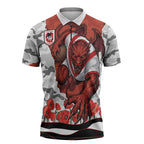 Personalized Dragons ANZAC Tribute Zipper Polo Shirt Poppy Field Soldier Silhouette Aboriginal Rugby Mascot