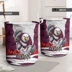 Personalized Sea Eagles ANZAC Tribute Laundry Basket Poppy Field Soldier Silhouette Aboriginal Rugby Mascot