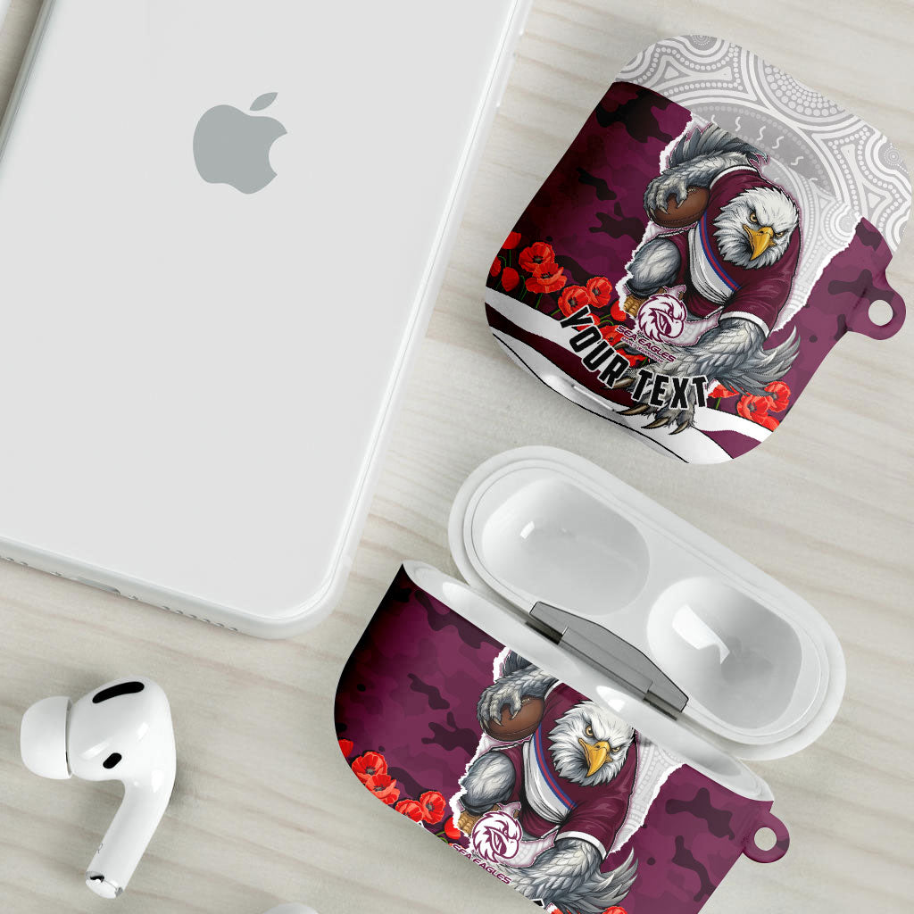 Personalized Sea Eagles ANZAC Tribute AirPods Case Poppy Field Soldier Silhouette Aboriginal Rugby Mascot