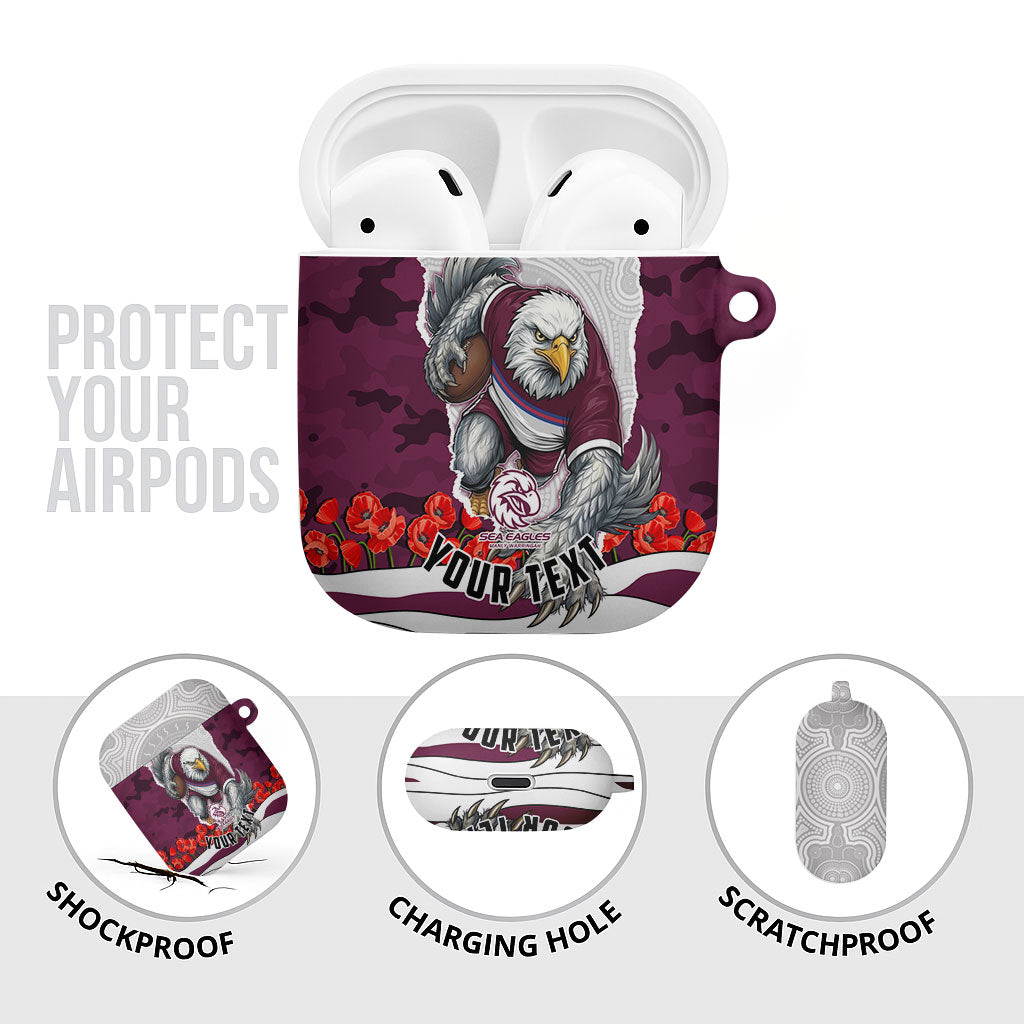 Personalized Sea Eagles ANZAC Tribute AirPods Case Poppy Field Soldier Silhouette Aboriginal Rugby Mascot