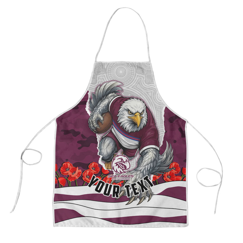 Personalized Sea Eagles ANZAC Tribute Apron Poppy Field Soldier Silhouette Aboriginal Rugby Mascot