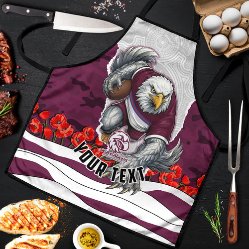 Personalized Sea Eagles ANZAC Tribute Apron Poppy Field Soldier Silhouette Aboriginal Rugby Mascot