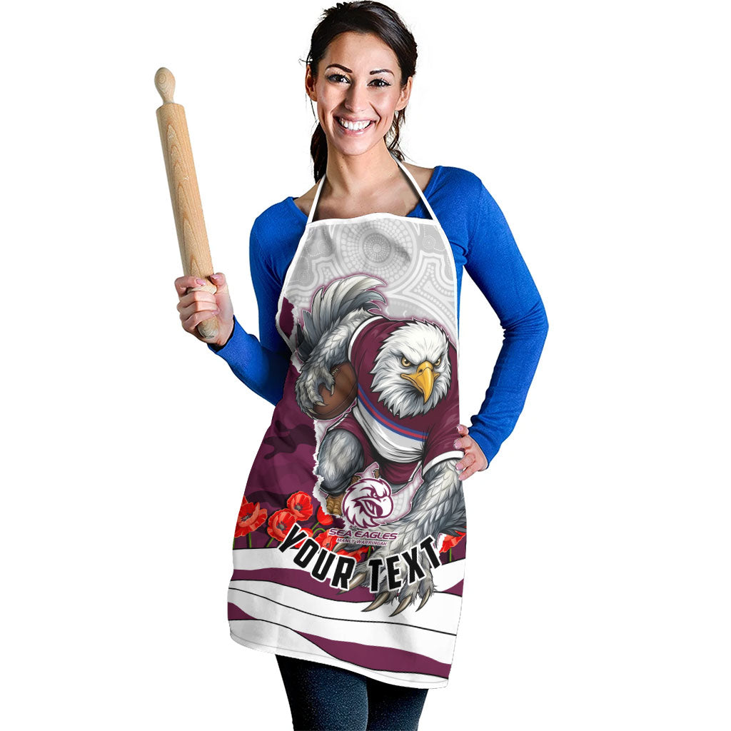 Personalized Sea Eagles ANZAC Tribute Apron Poppy Field Soldier Silhouette Aboriginal Rugby Mascot